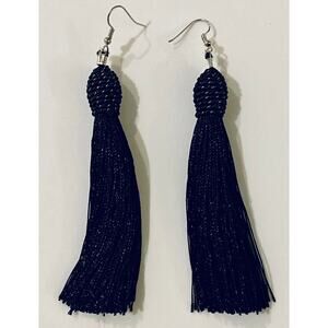 Gold & Black Wrapped Black Tassel Earrings